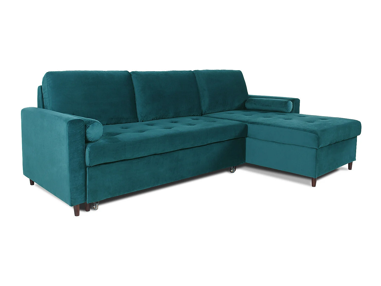 Canapé d'angle convertible réversible Claudio en velours bleu canard