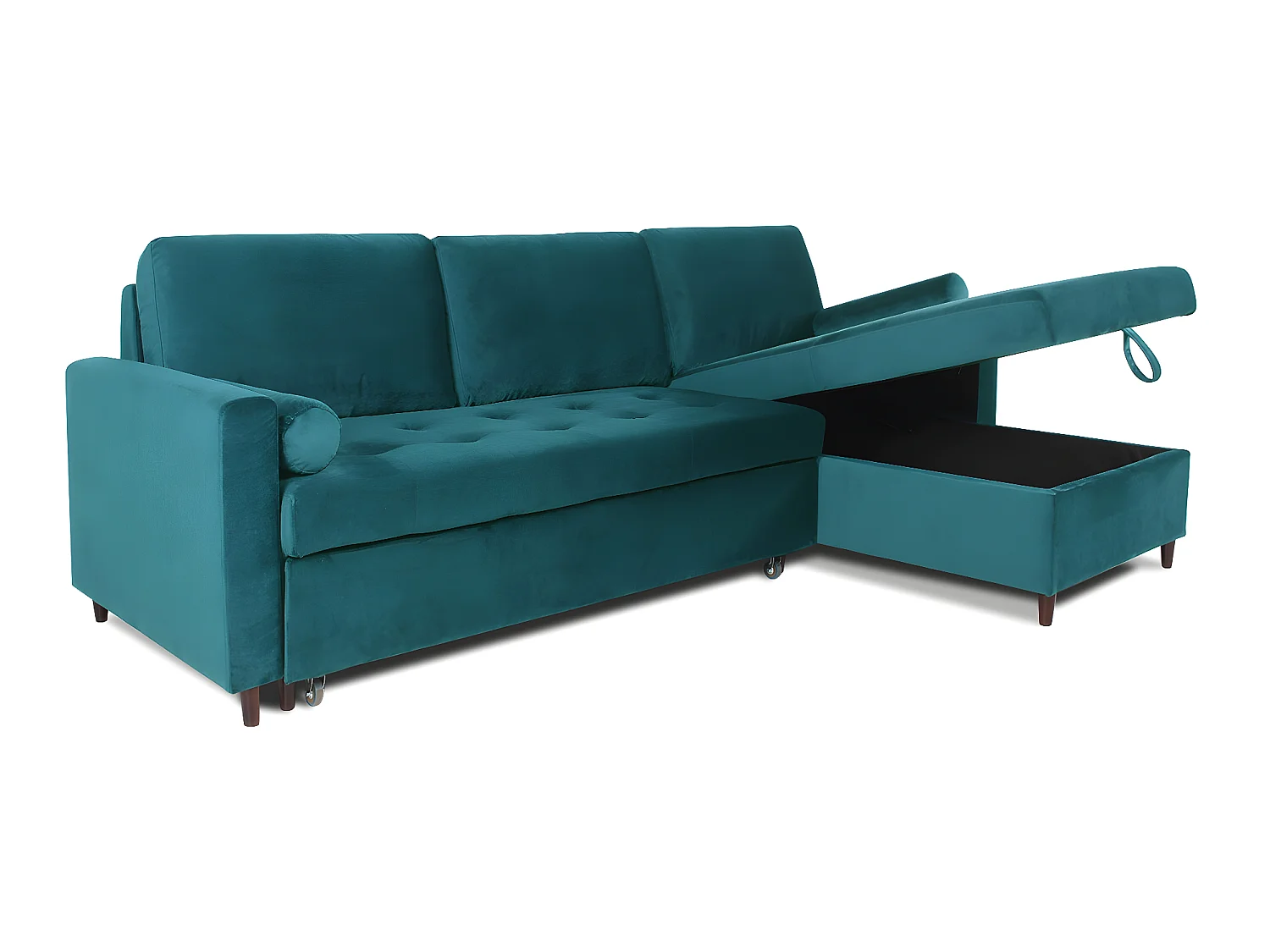 Canapé d'angle convertible réversible Claudio en velours bleu canard