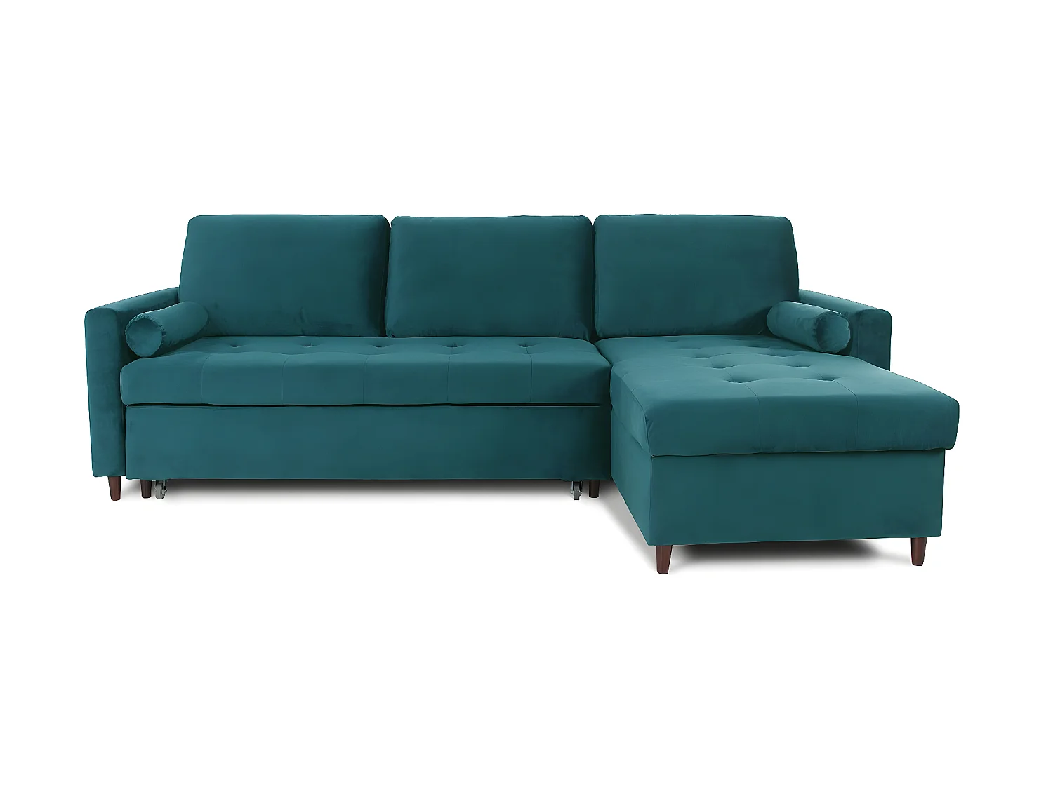 Canapé d'angle convertible réversible Claudio en velours bleu canard