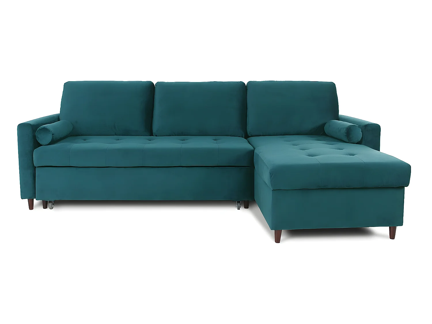 Canapé d'angle convertible réversible Claudio en velours bleu canard