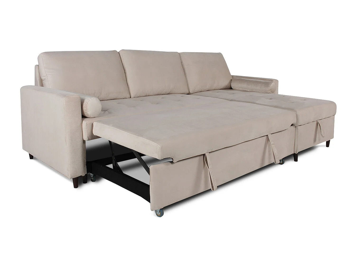 Canapé d'angle convertible réversible Claudio en velours beige