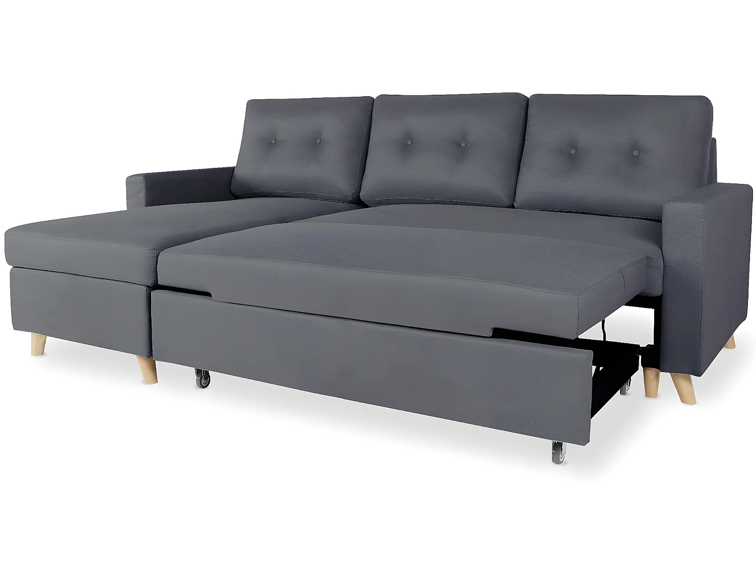 Canapé d'angle convertible réversible Falko Tissu Gris foncé