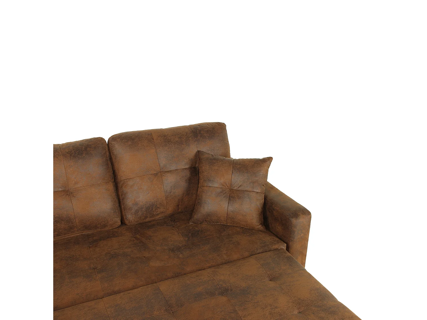 Canapé d'angle convertible 5 places en microfibre capitonné marron