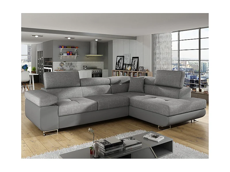 Canapé d'angle droit convertible Marius Gris