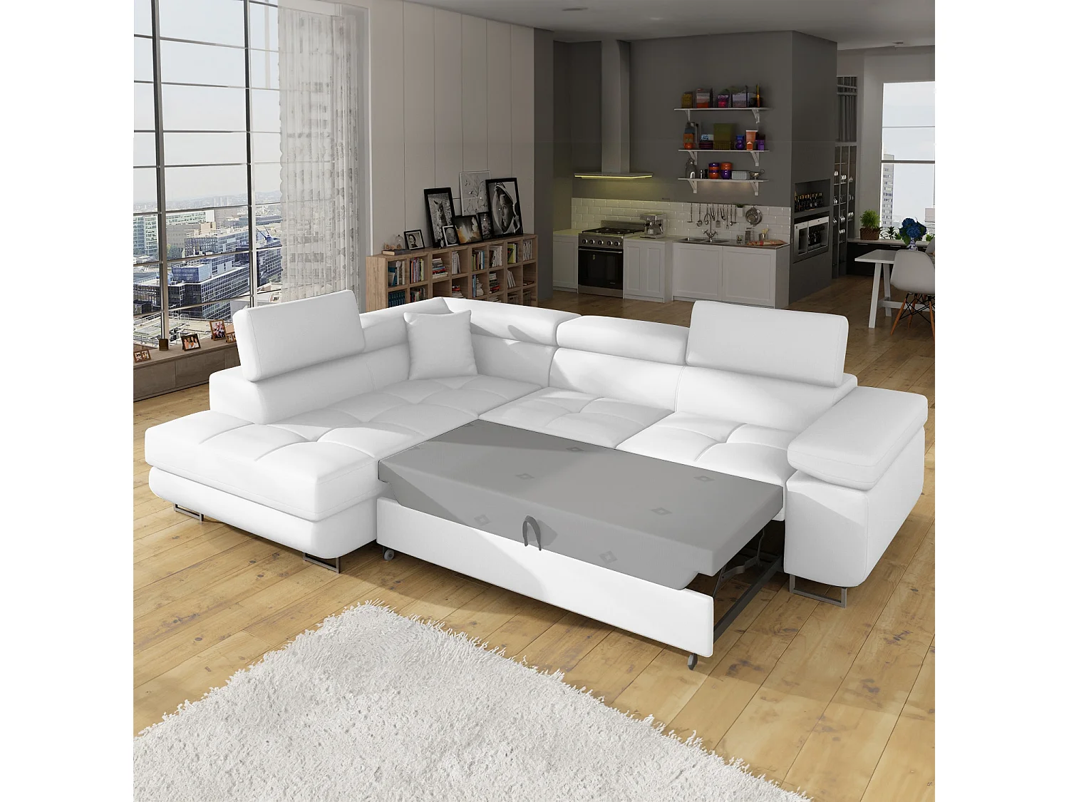 Canapé d'angle gauche convertible Marius Simili Blanc