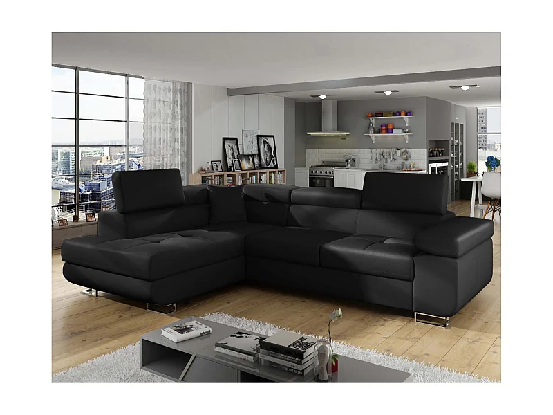 Canapé d'angle gauche convertible Marius Simili Noir