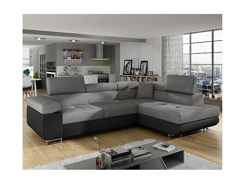 Canapé d'angle droit convertible Marius Gris et Noir