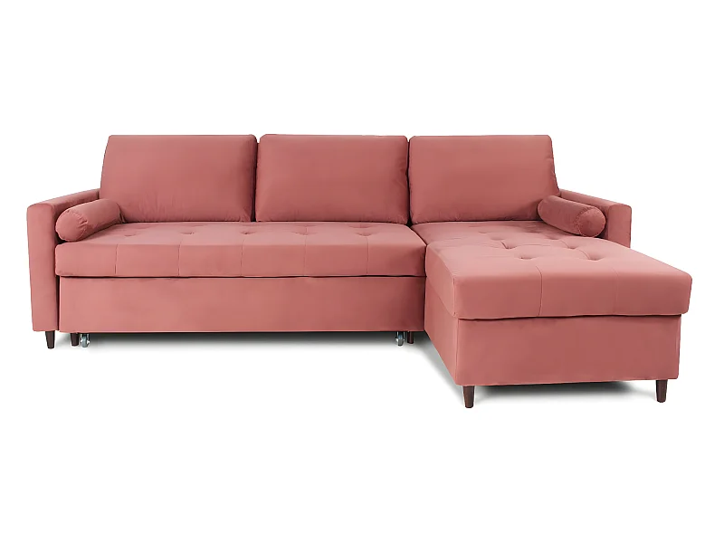Canapé d'angle convertible réversible Claudio en velours vieux rose