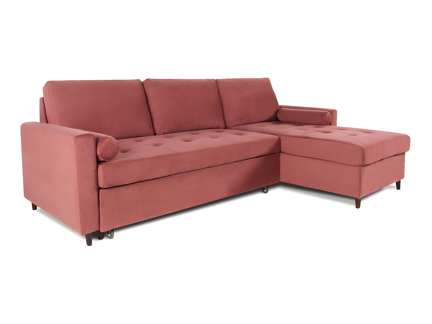 Canapé d'angle convertible réversible Claudio en velours vieux rose