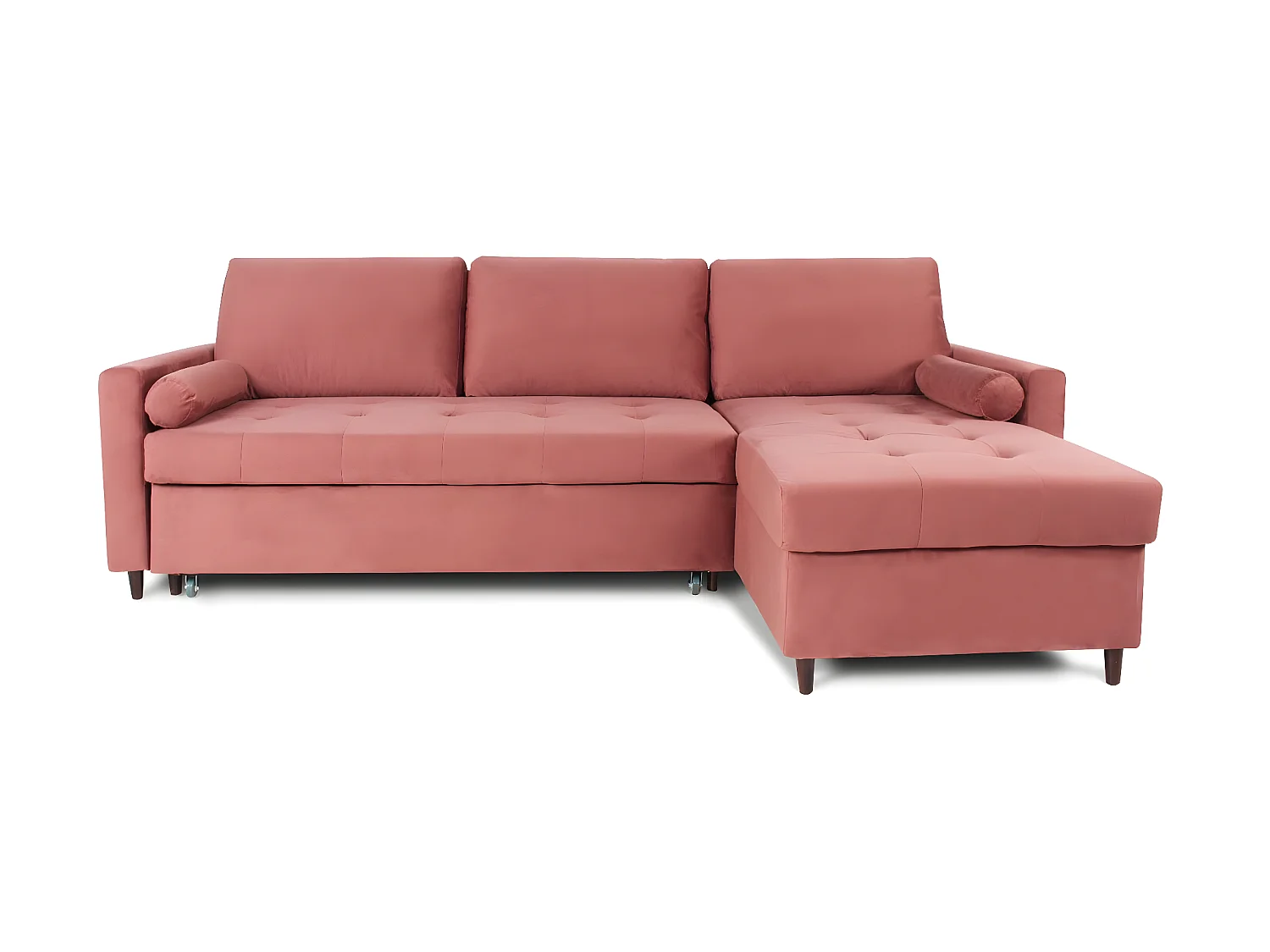 Canapé d'angle convertible réversible Claudio en velours vieux rose
