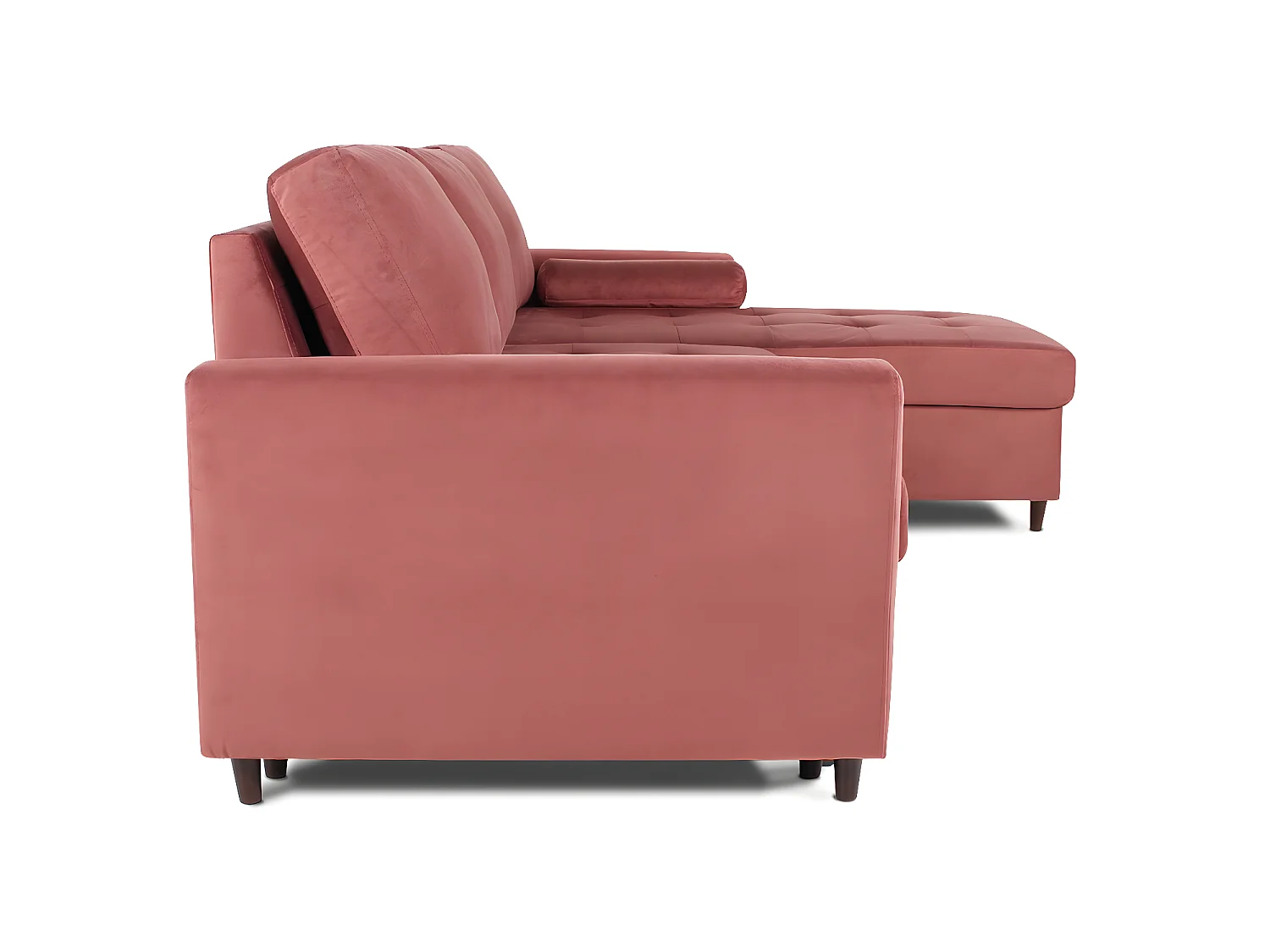 Canapé d'angle convertible réversible Claudio en velours vieux rose