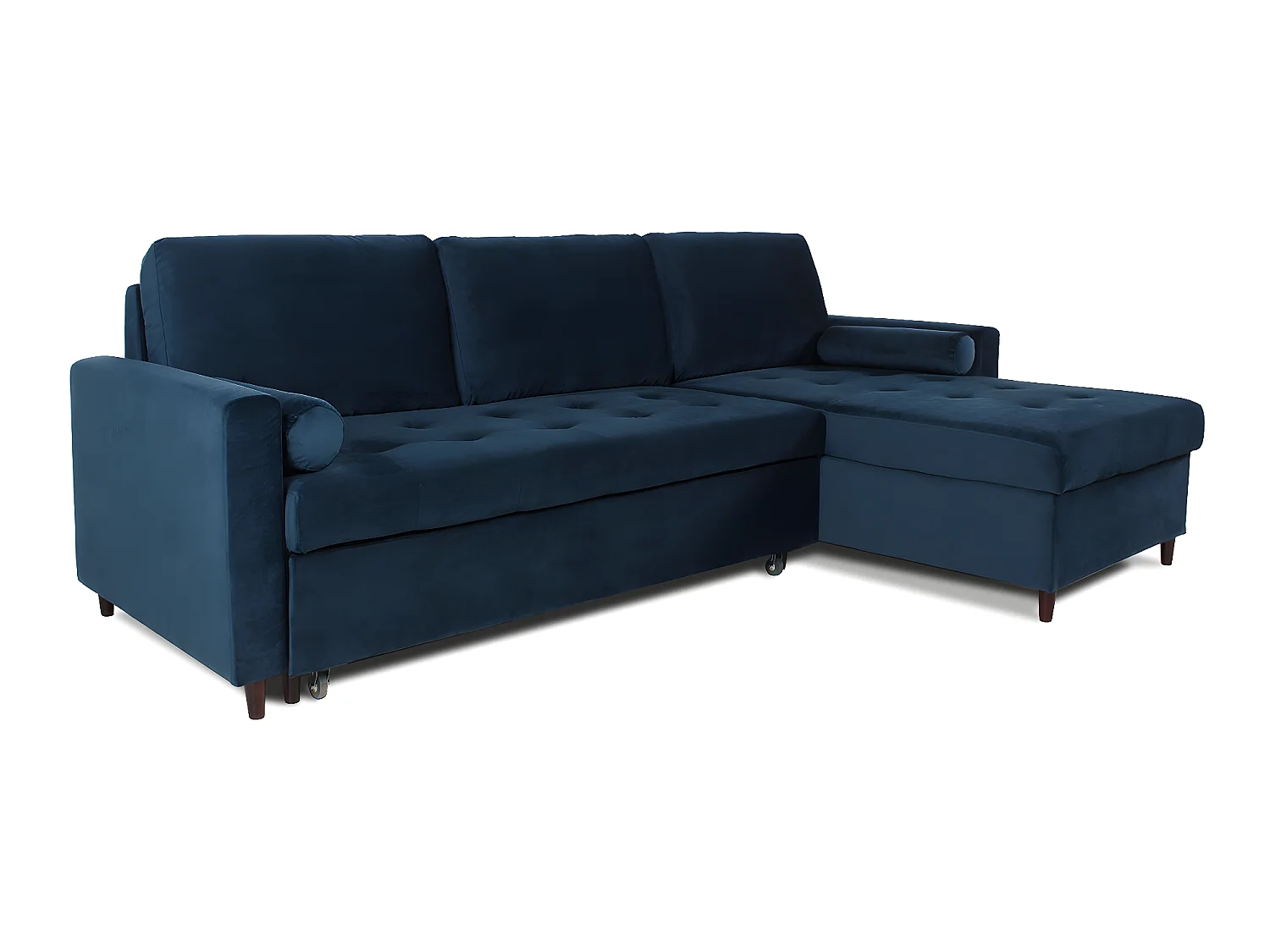 Canapé d'angle convertible réversible Claudio en velours bleu foncé