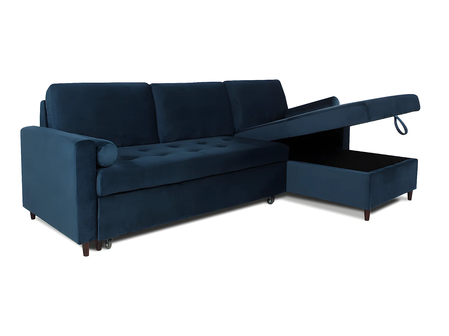 Canapé d'angle convertible réversible Claudio en velours bleu foncé