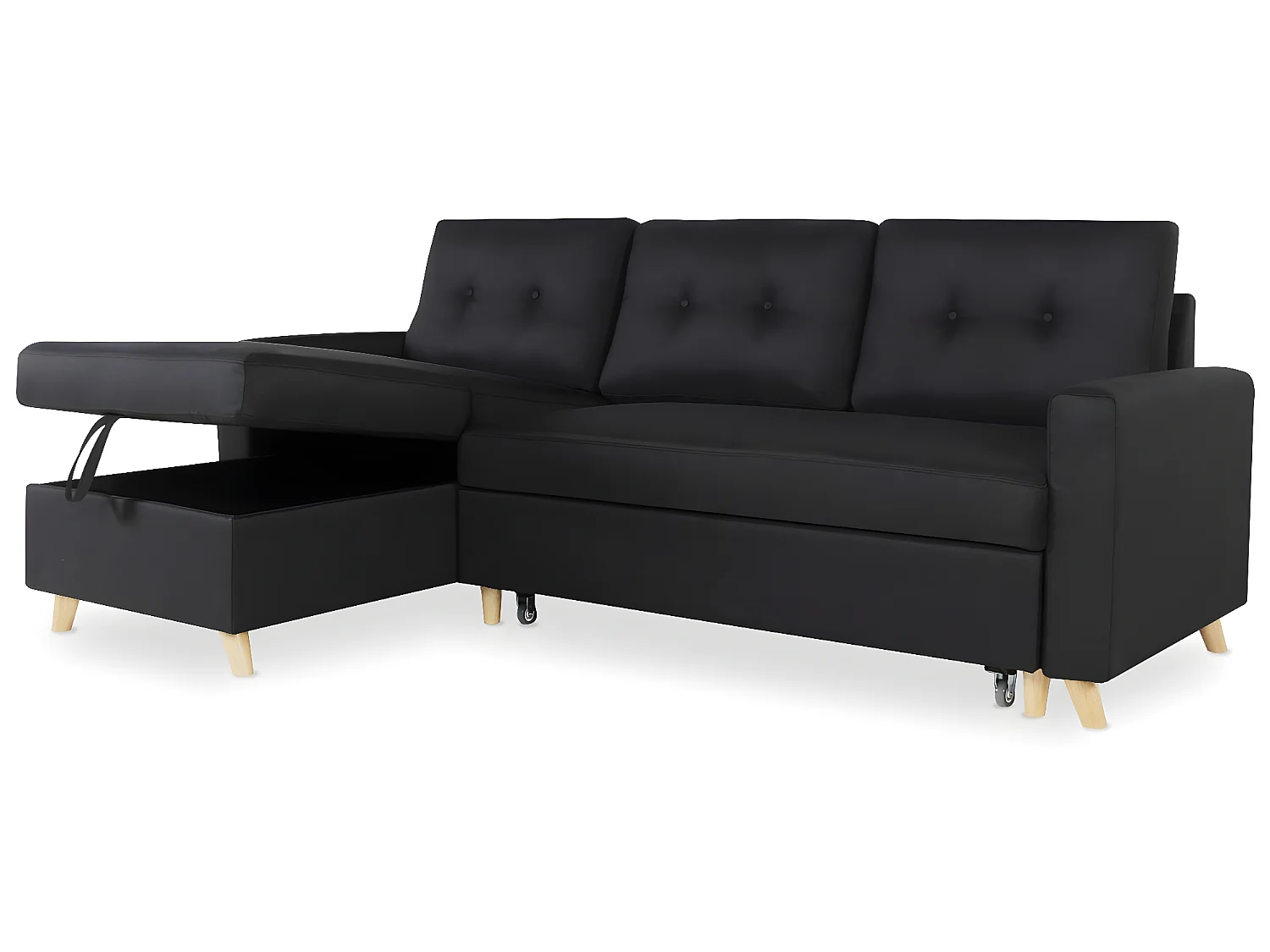 Canapé d'angle convertible réversible Falko Tissu Noir