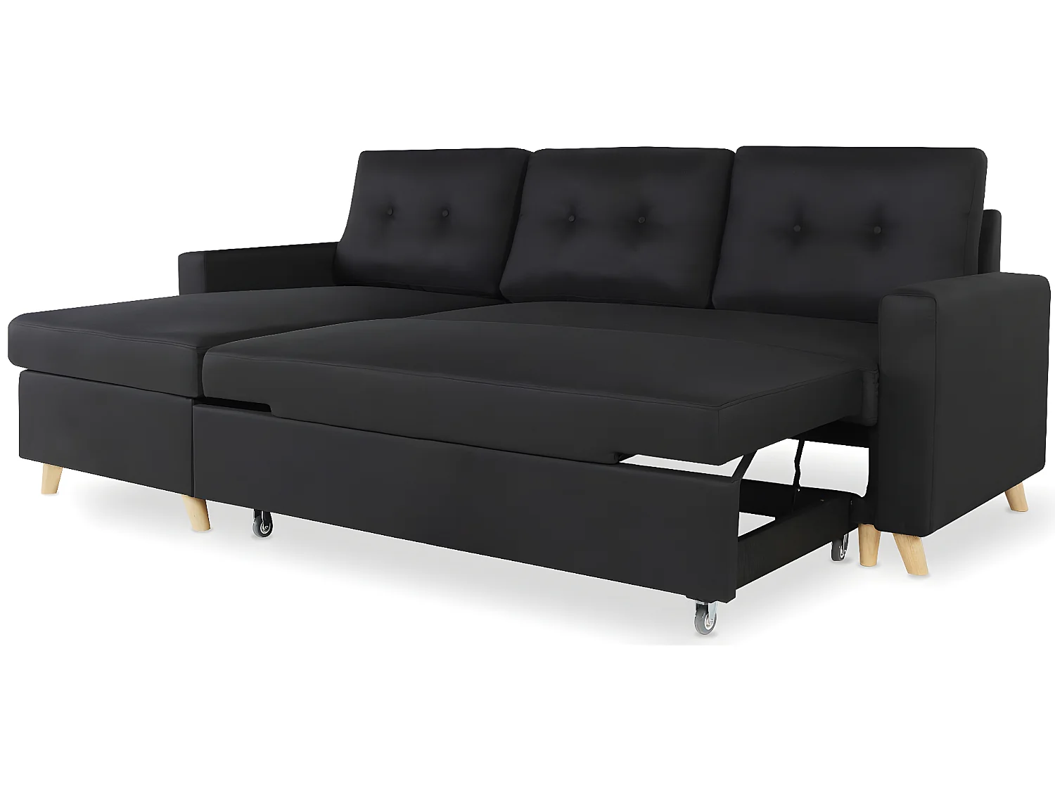 Canapé d'angle convertible réversible Falko Tissu Noir