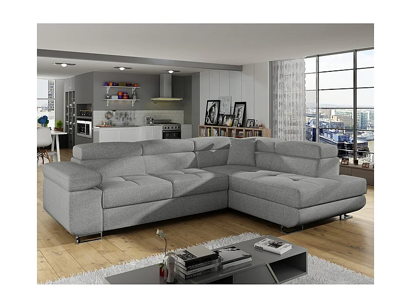 Canapé d'angle droit convertible Marius tissu Gris