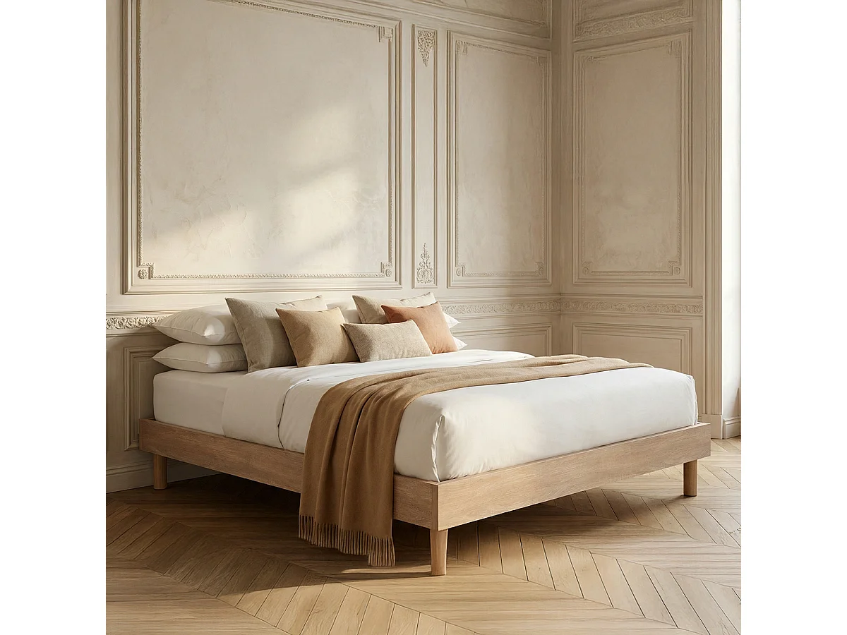 Sommier en kit à lattes couleur bois naturel 90x200