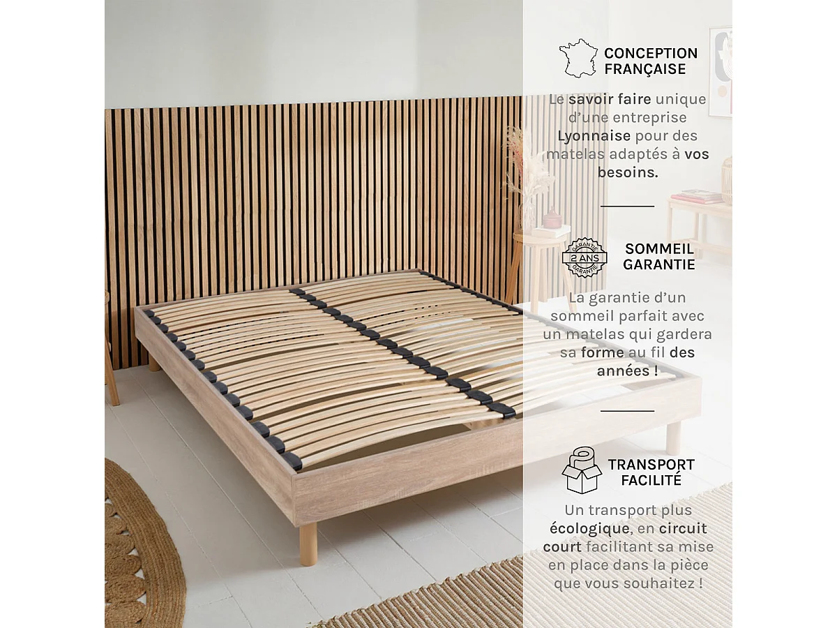 Sommier à lattes en KIT- Bois - Couleur naturelle - 90x190 CM