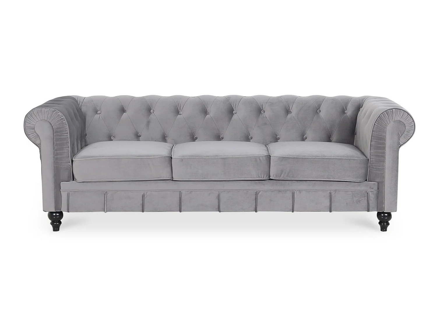 Canapé Chesterfield Velours 3 Places Altesse Argent
