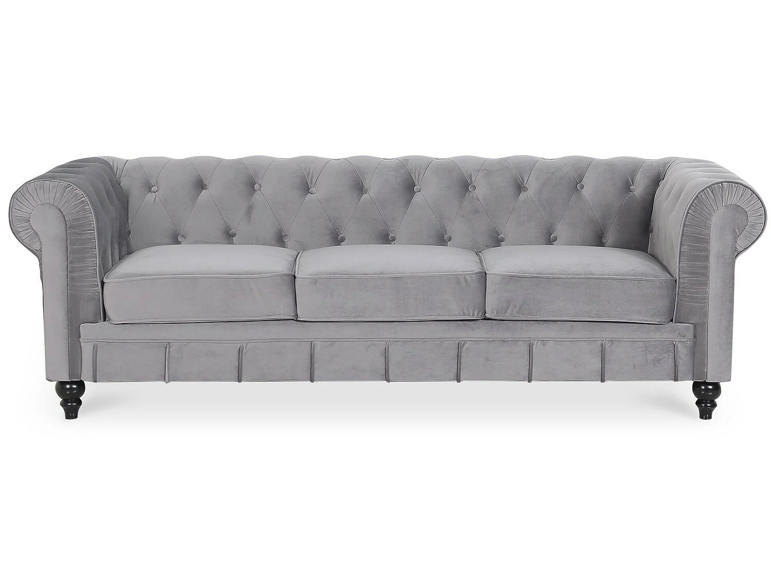 Canapé Chesterfield Velours 3 Places Altesse Argent