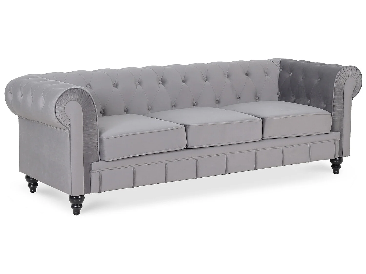 Canapé Chesterfield Velours 3 Places Altesse Argent