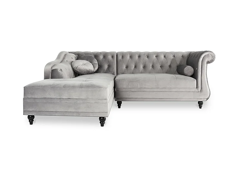 Canapé d'angle Gauche Empire Velours Argent style Chesterfield