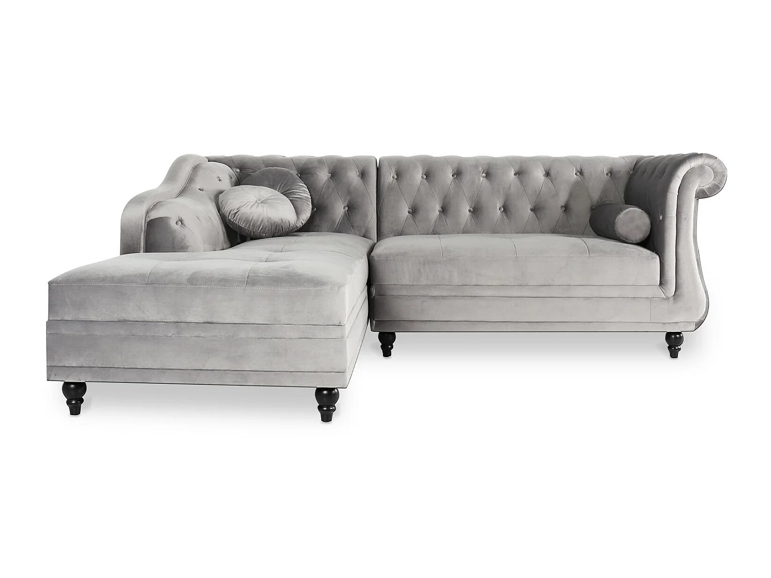Canapé d'angle Gauche Empire Velours Argent style Chesterfield