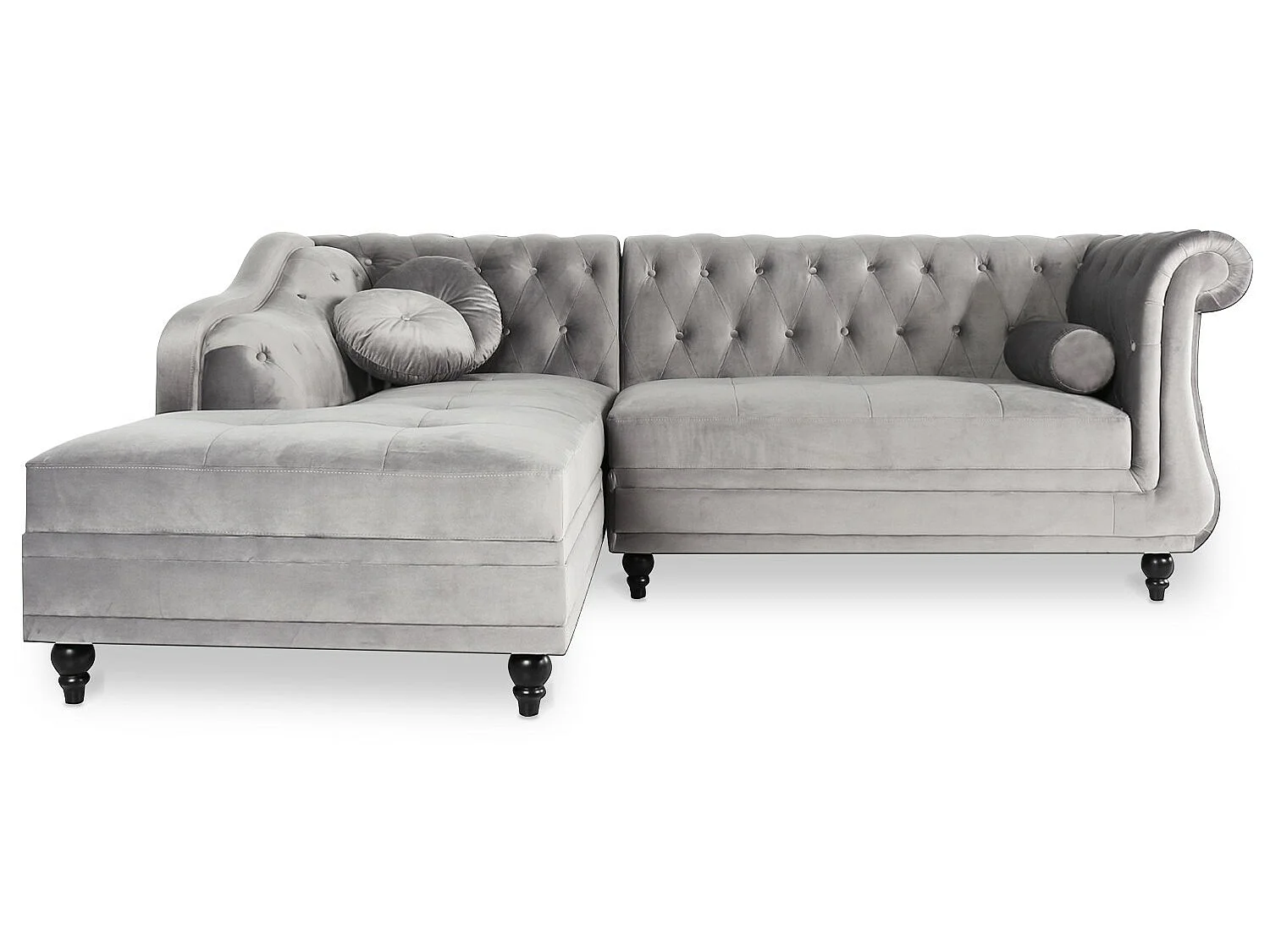 Canapé d'angle Gauche Empire Velours Argent style Chesterfield