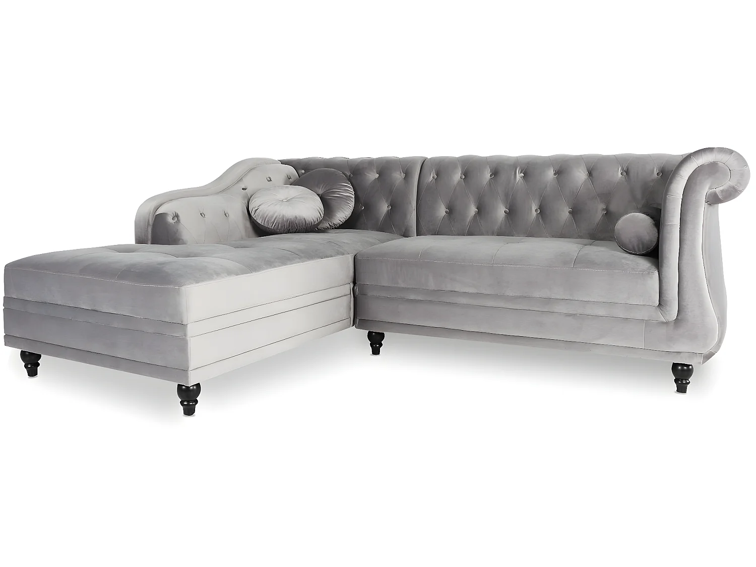 Canapé d'angle Gauche Empire Velours Argent style Chesterfield
