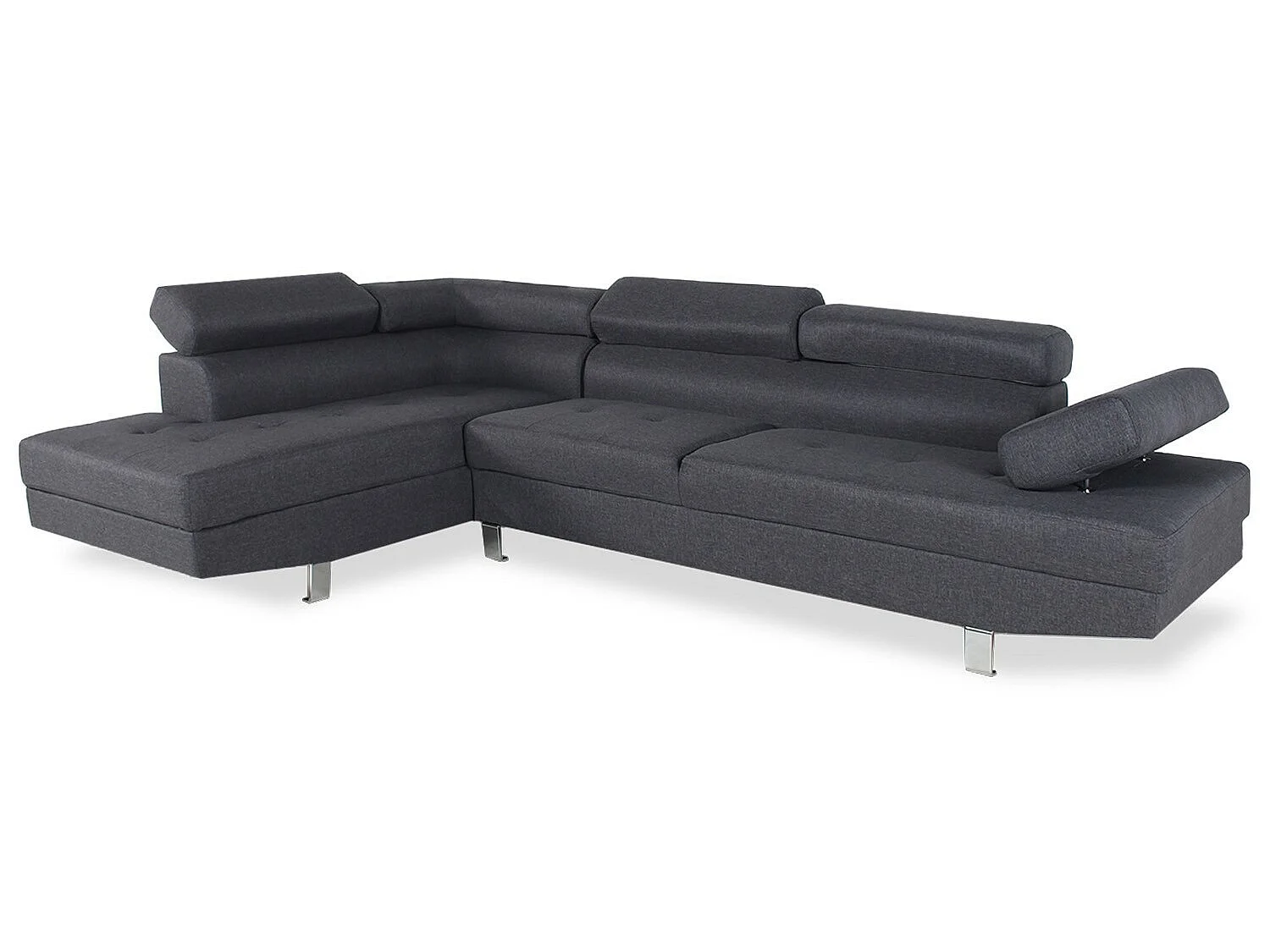 Canapé d'angle gauche avec têtières relevables Charly tissu Gris