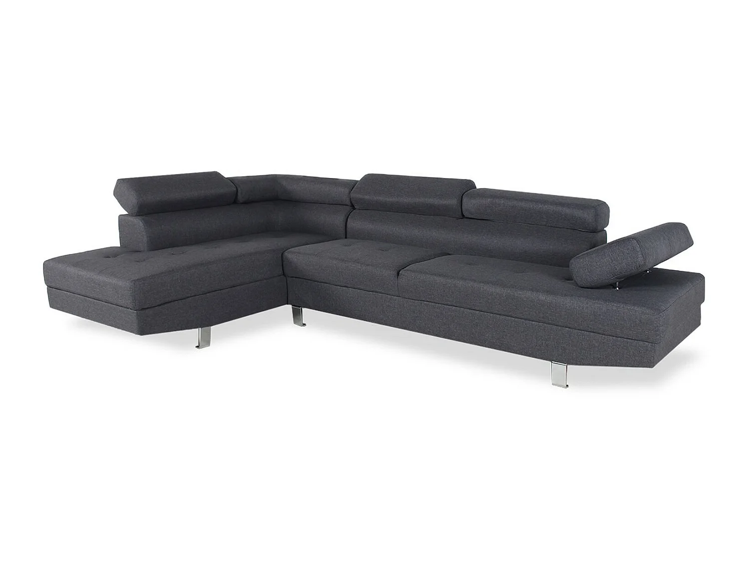 Canapé d'angle gauche avec têtières relevables Charly tissu Gris