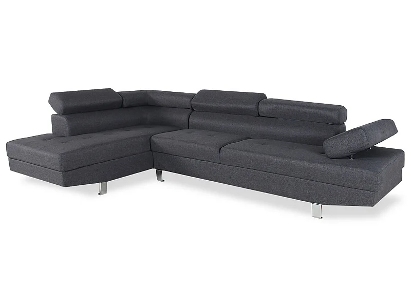 Canapé d'angle gauche avec têtières relevables Charly tissu Gris