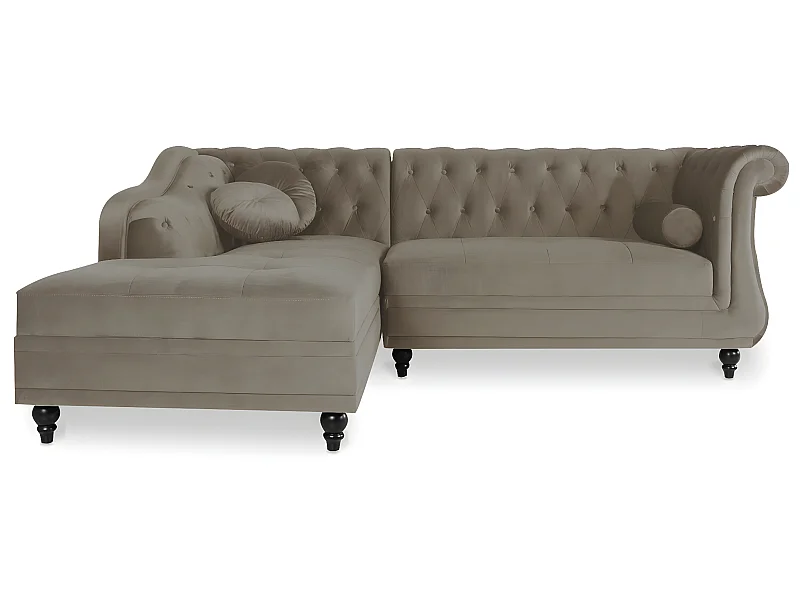 Canapé d'angle Gauche Empire Velours Taupe style Chesterfield