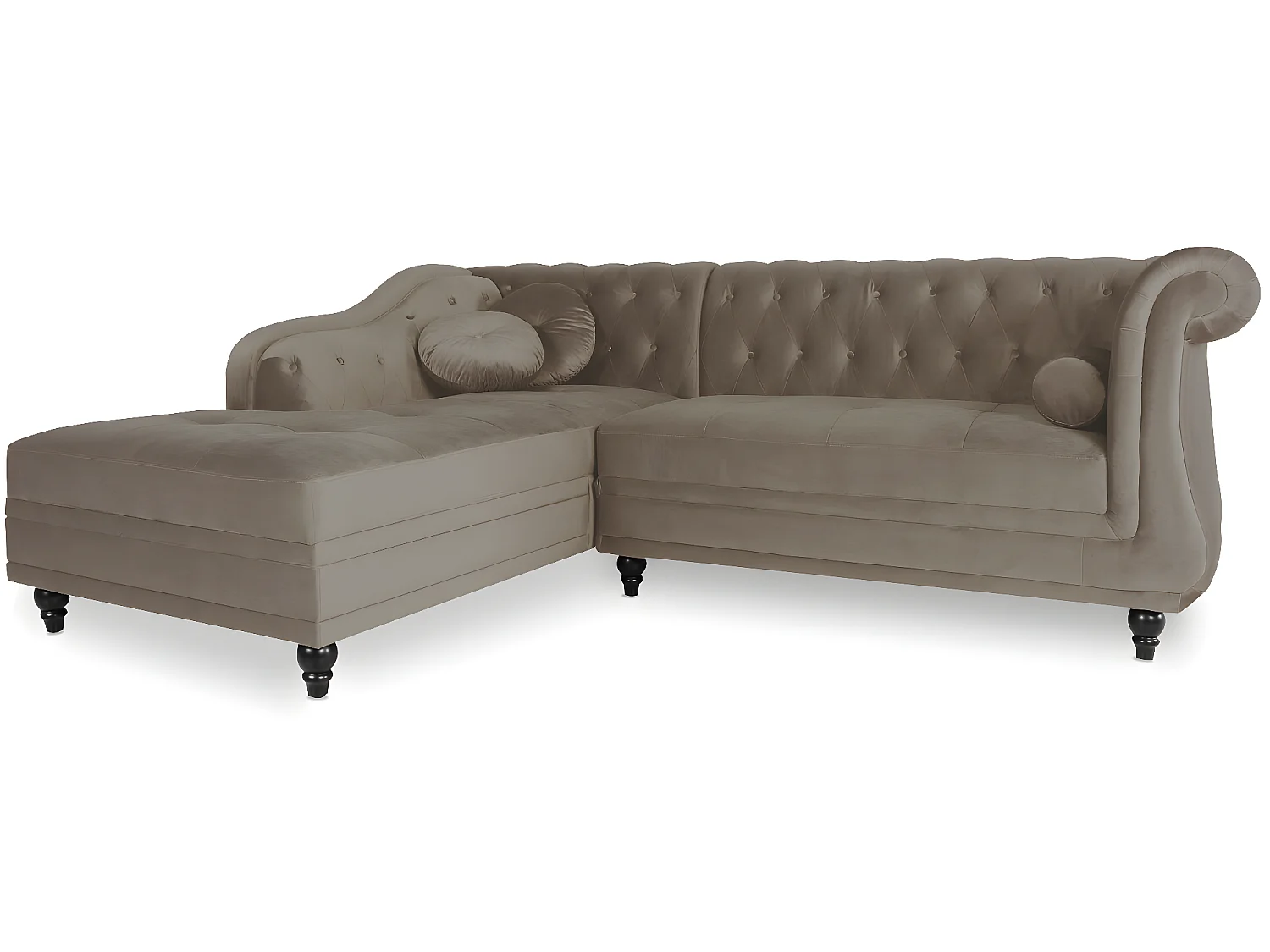 Canapé d'angle Gauche Empire Velours Taupe style Chesterfield