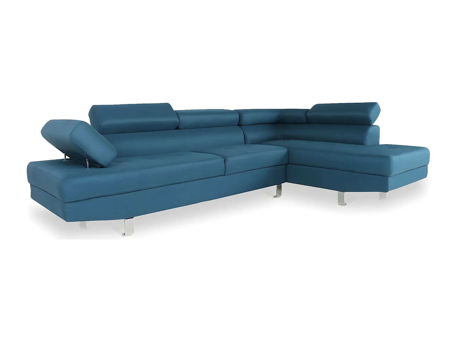 Canapé d'angle droit avec têtières relevables Charly tissu bleu canard