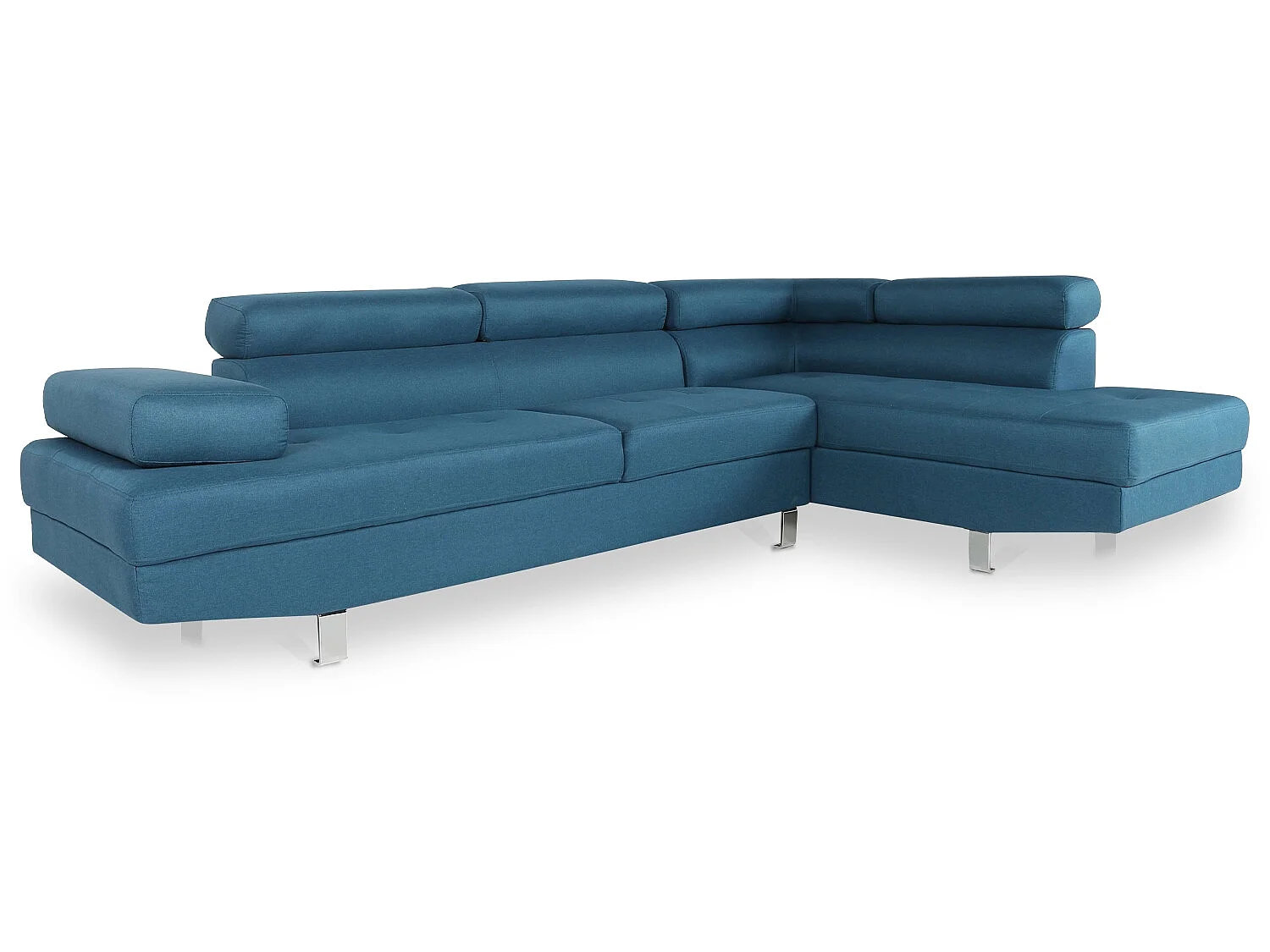 Canapé d'angle droit avec têtières relevables Charly tissu bleu canard