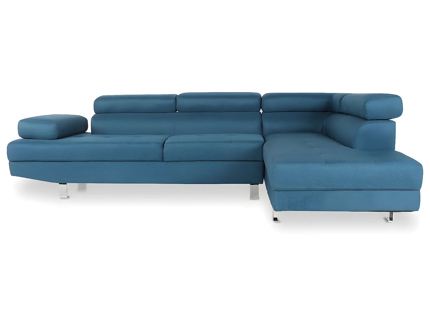Canapé d'angle droit avec têtières relevables Charly tissu bleu canard