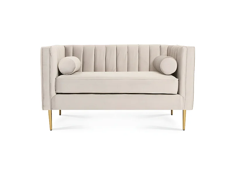 Canapé 2 places James Velours Beige pieds doré