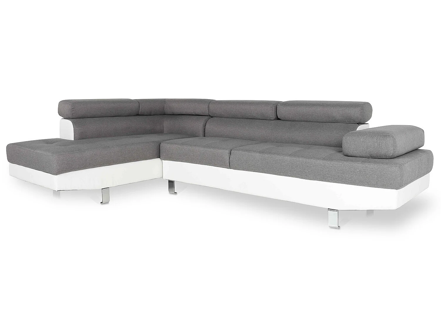 Canapé d'angle gauche avec têtières relevables Charly Gris et Blanc
