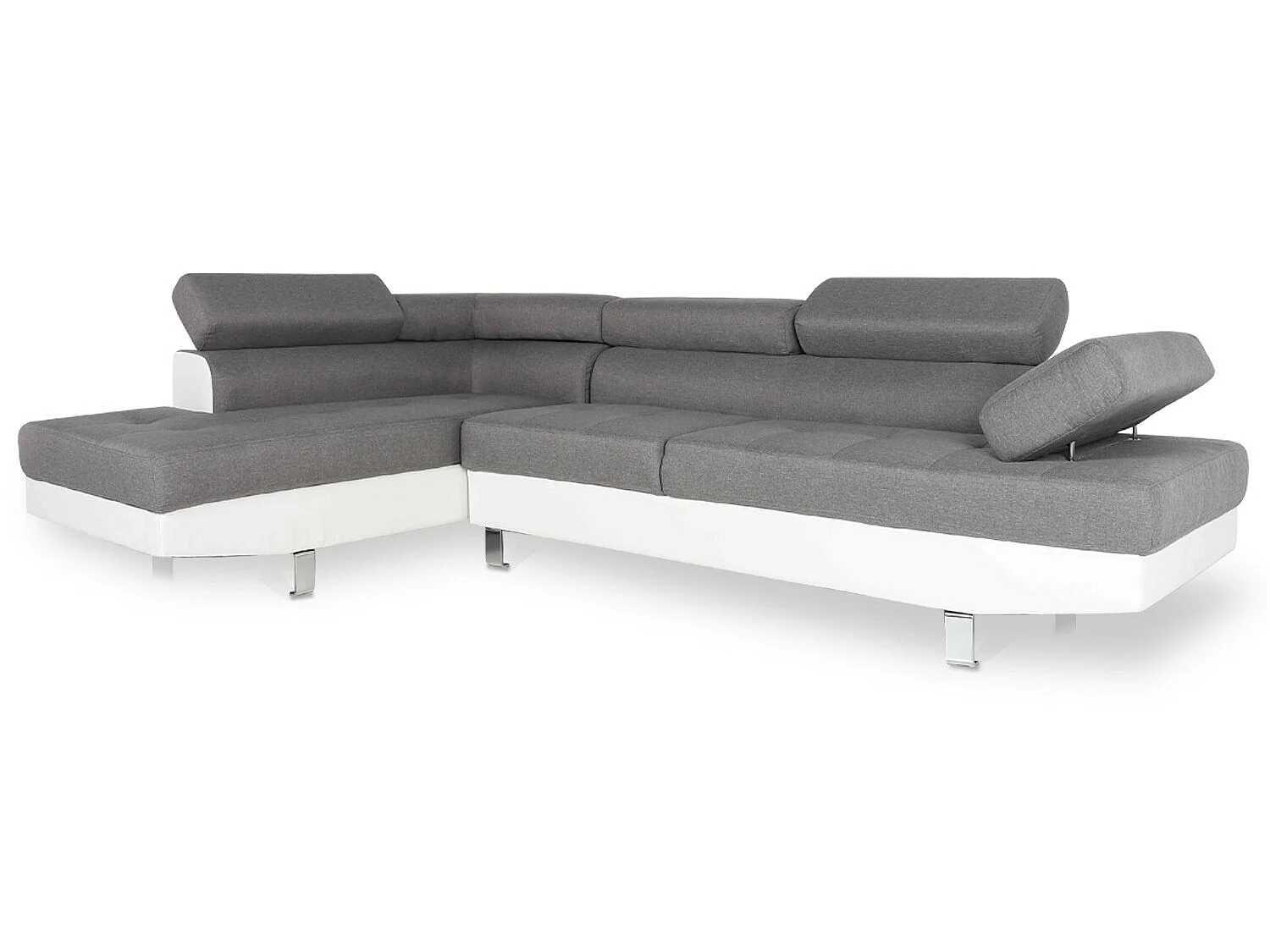 Canapé d'angle gauche avec têtières relevables Charly Gris et Blanc
