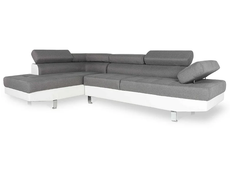 Canapé d'angle gauche avec têtières relevables Charly Gris et Blanc