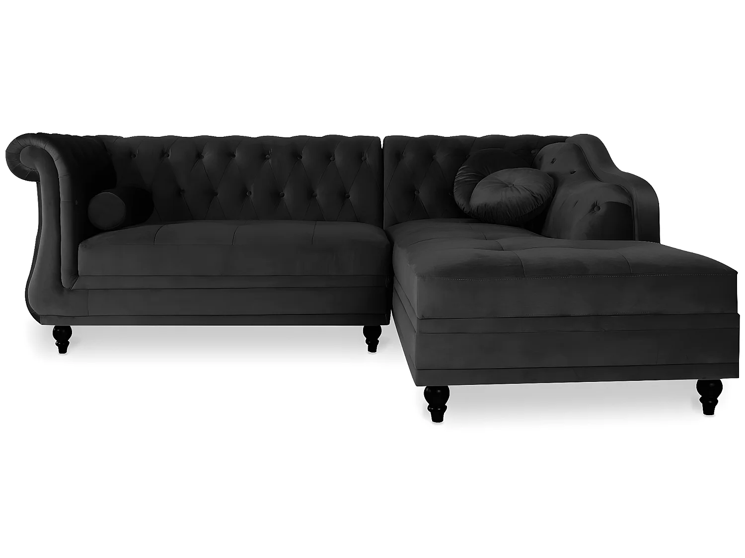Canapé d'angle Droit Empire Velours Noir style Chesterfield