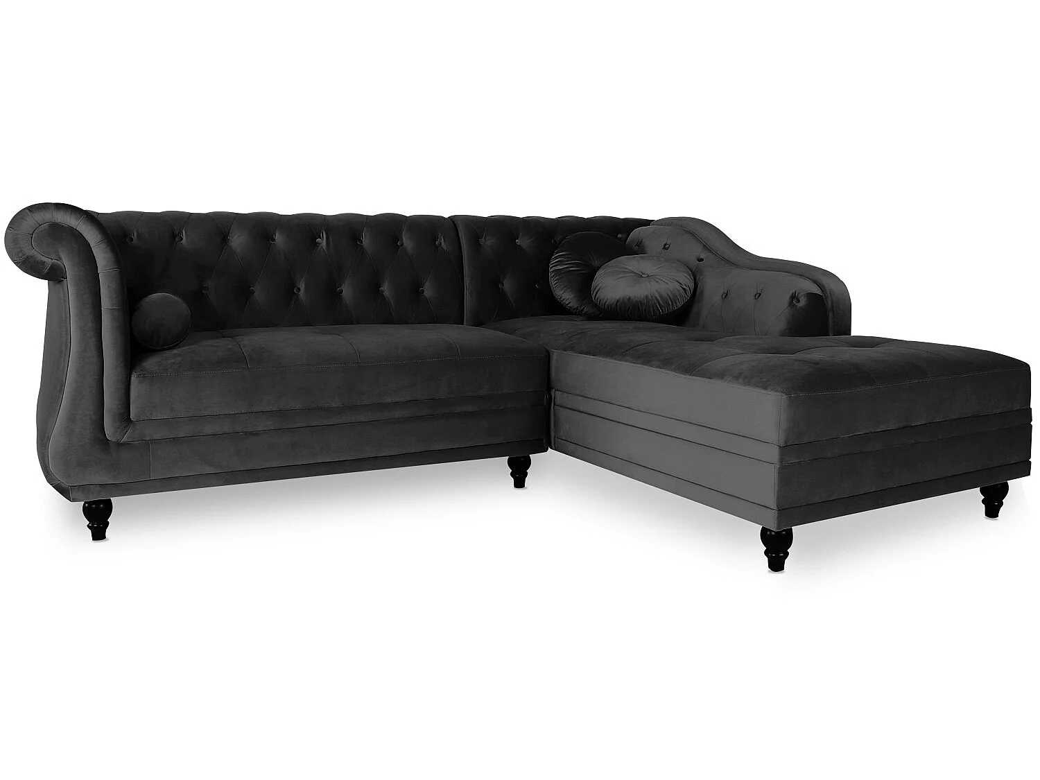 Canapé d'angle Droit Empire Velours Noir style Chesterfield