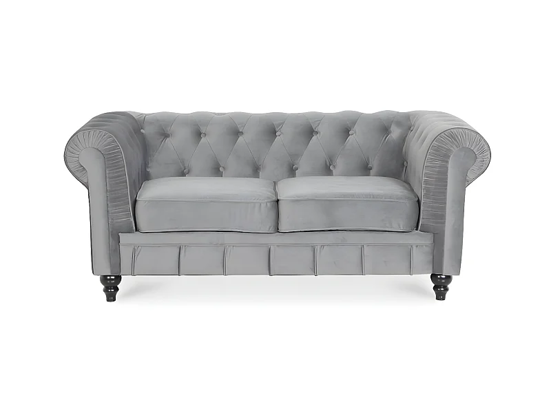 Canapé Chesterfield Velours 2 Places Altesse Argent