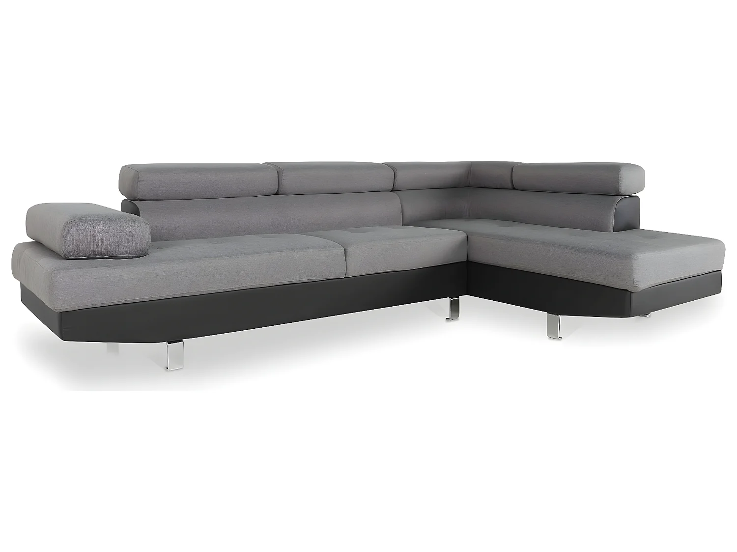Canapé d'angle droit avec têtières relevables Charly Gris et Noir