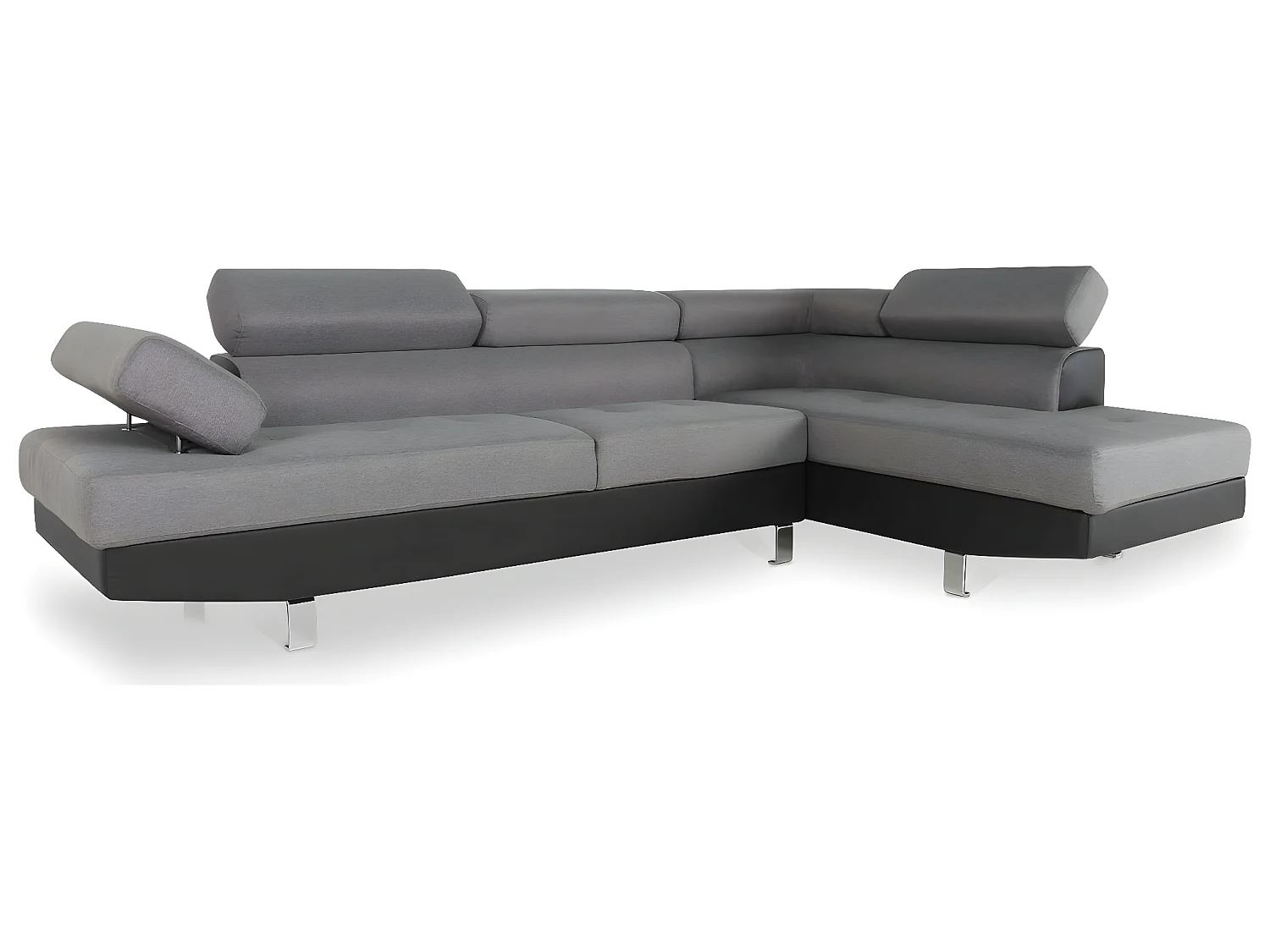 Canapé d'angle droit avec têtières relevables Charly Gris et Noir