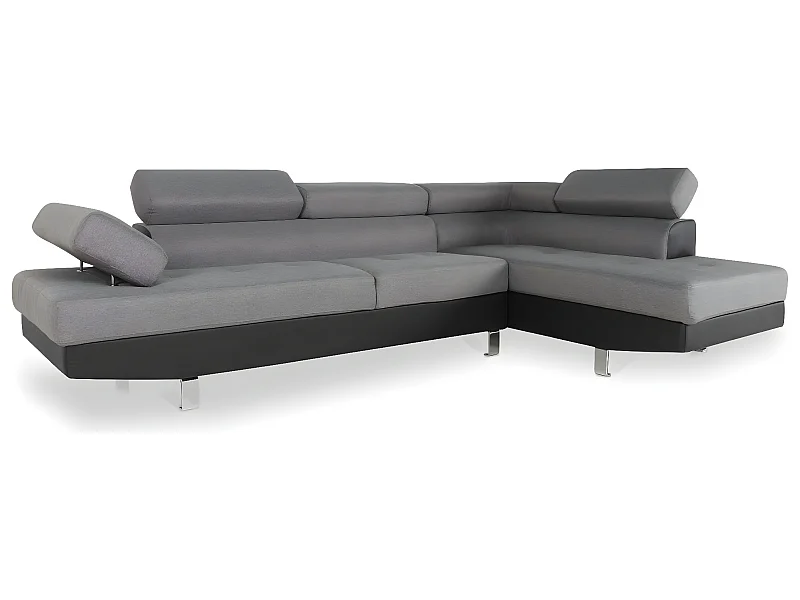 Canapé d'angle droit avec têtières relevables Charly Gris et Noir