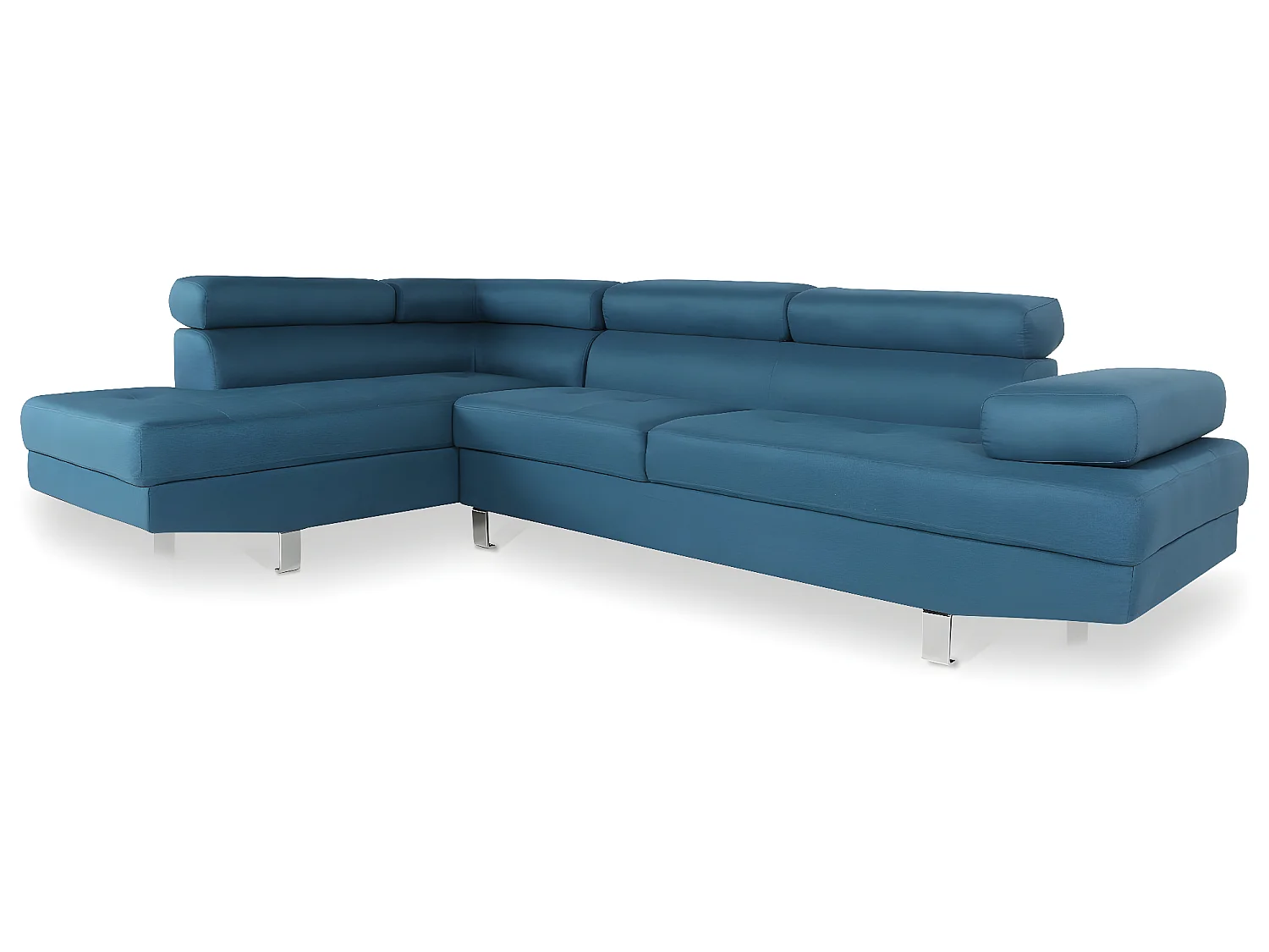 Canapé d'angle gauche avec têtières relevables Charly tissu bleu canard