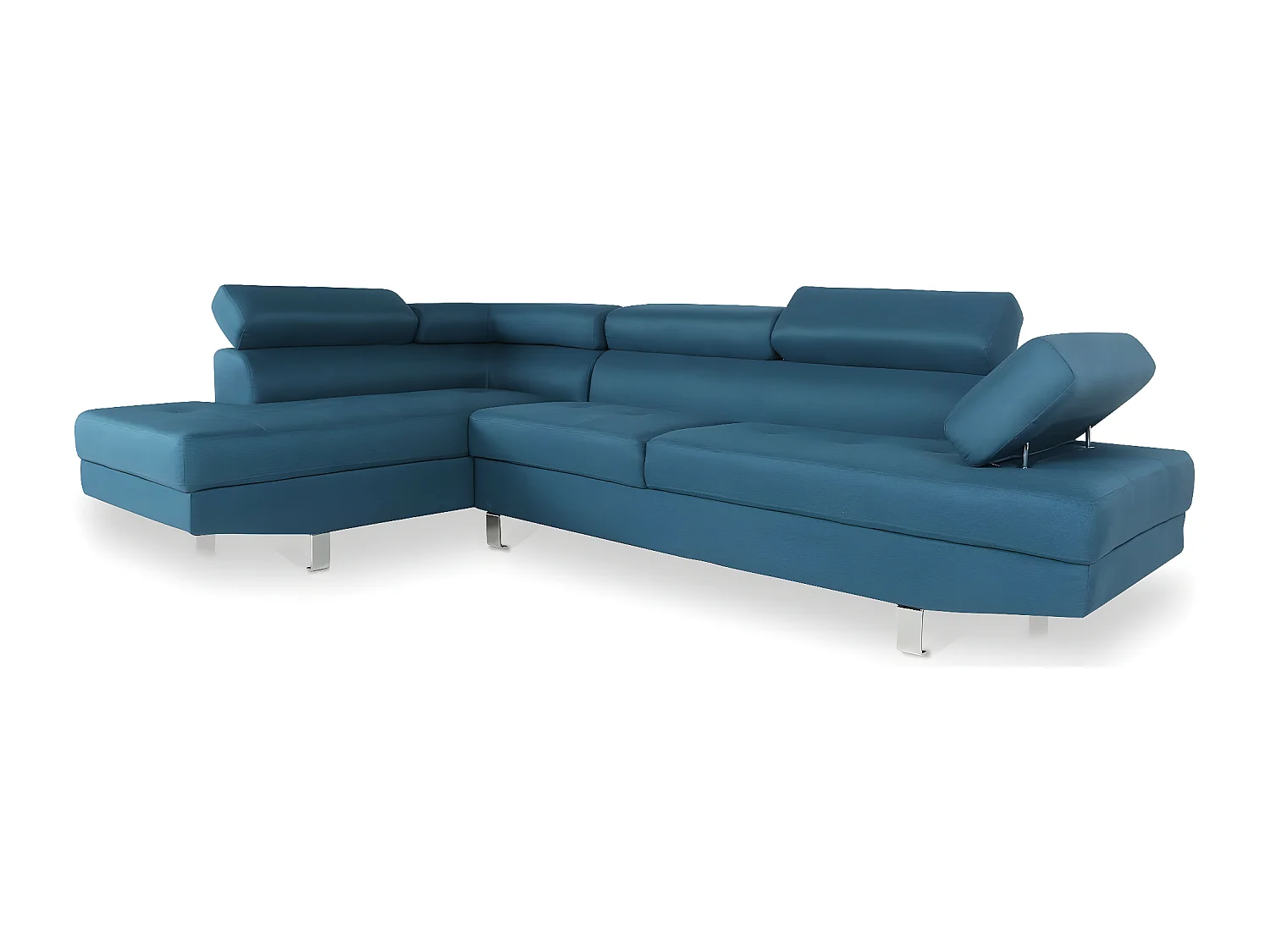 Canapé d'angle gauche avec têtières relevables Charly tissu bleu canard