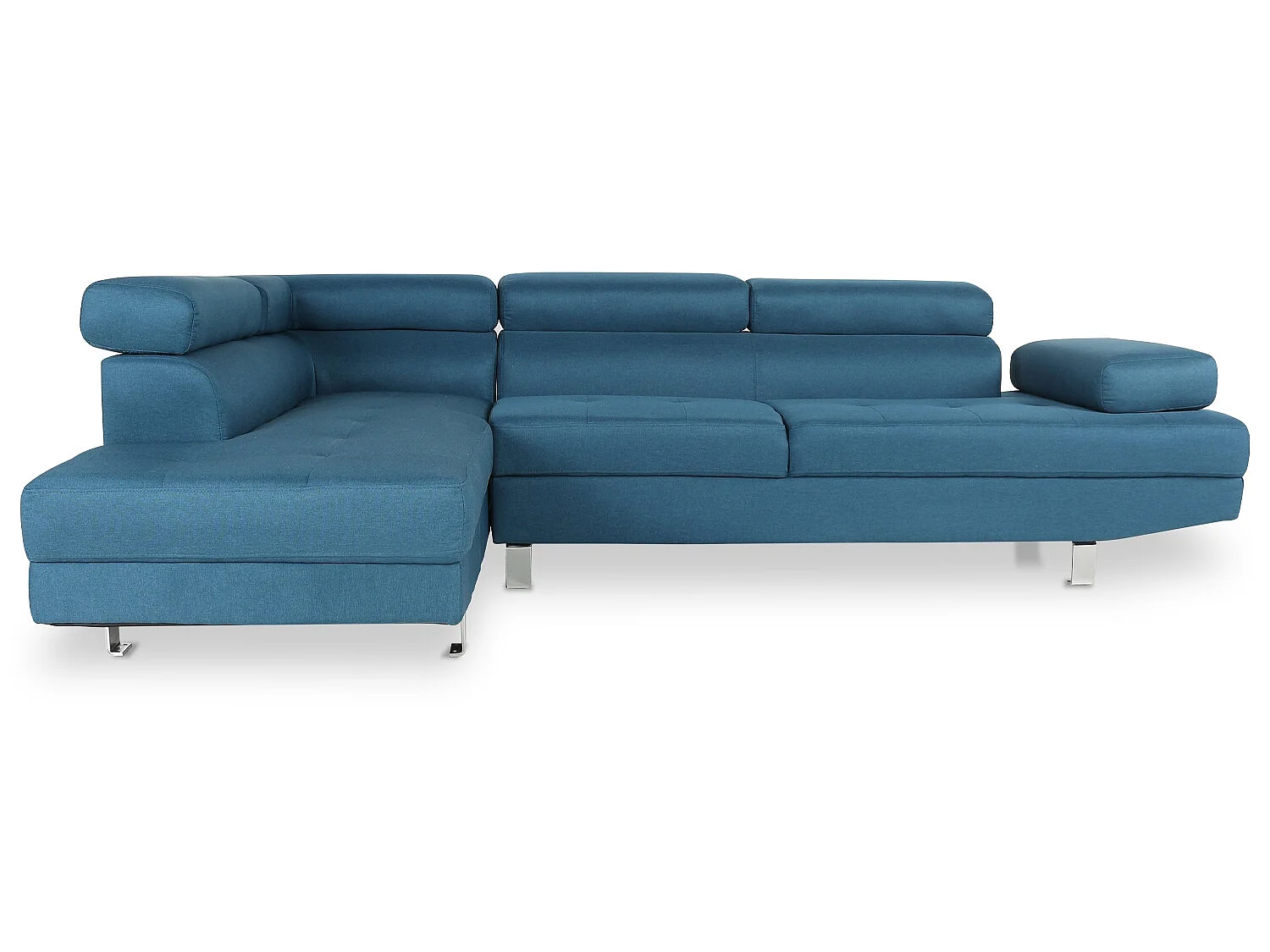 Canapé d'angle gauche avec têtières relevables Charly tissu bleu canard